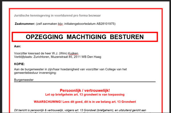 Opzegging machtiging besturen